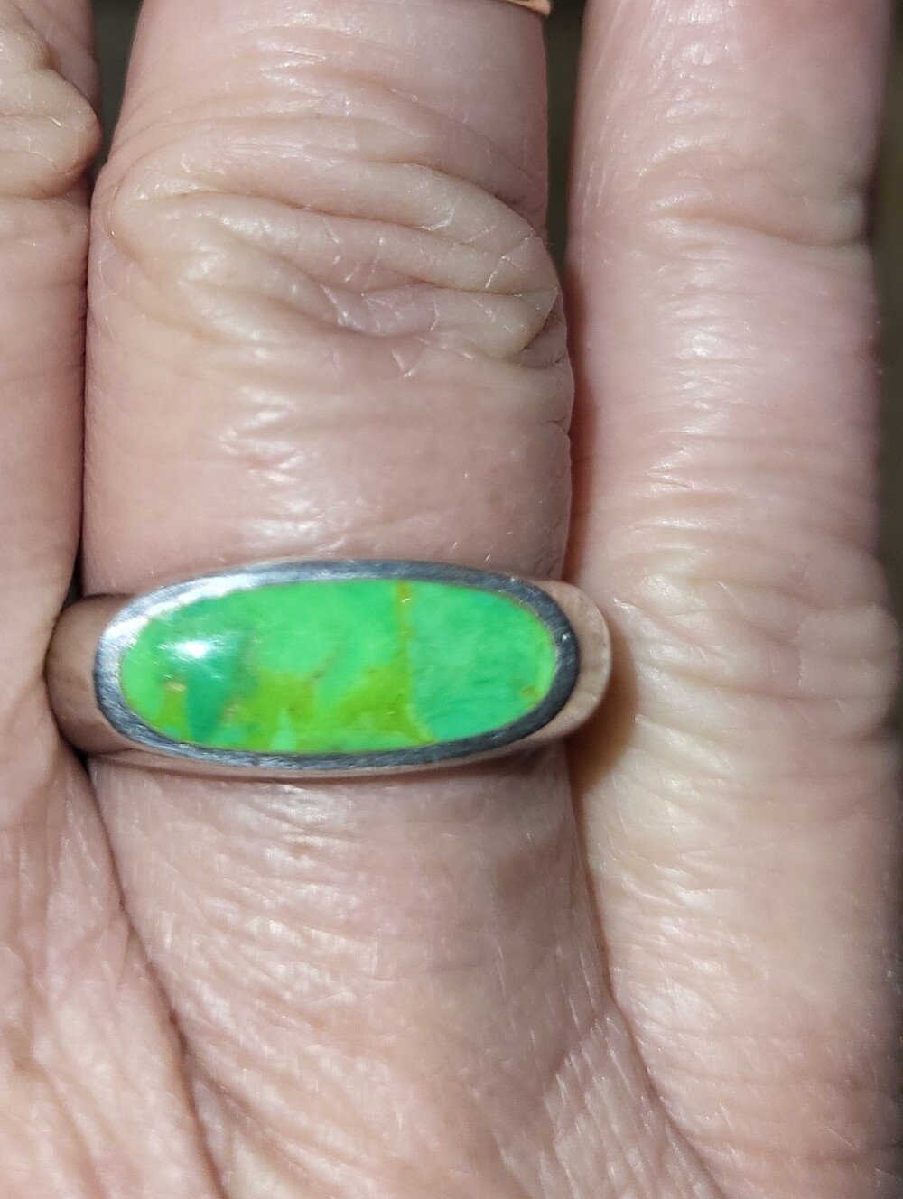 Vintage 925 Sterling Silver Green Apple Mojave Turqouise Inlay Band Ring Sz8